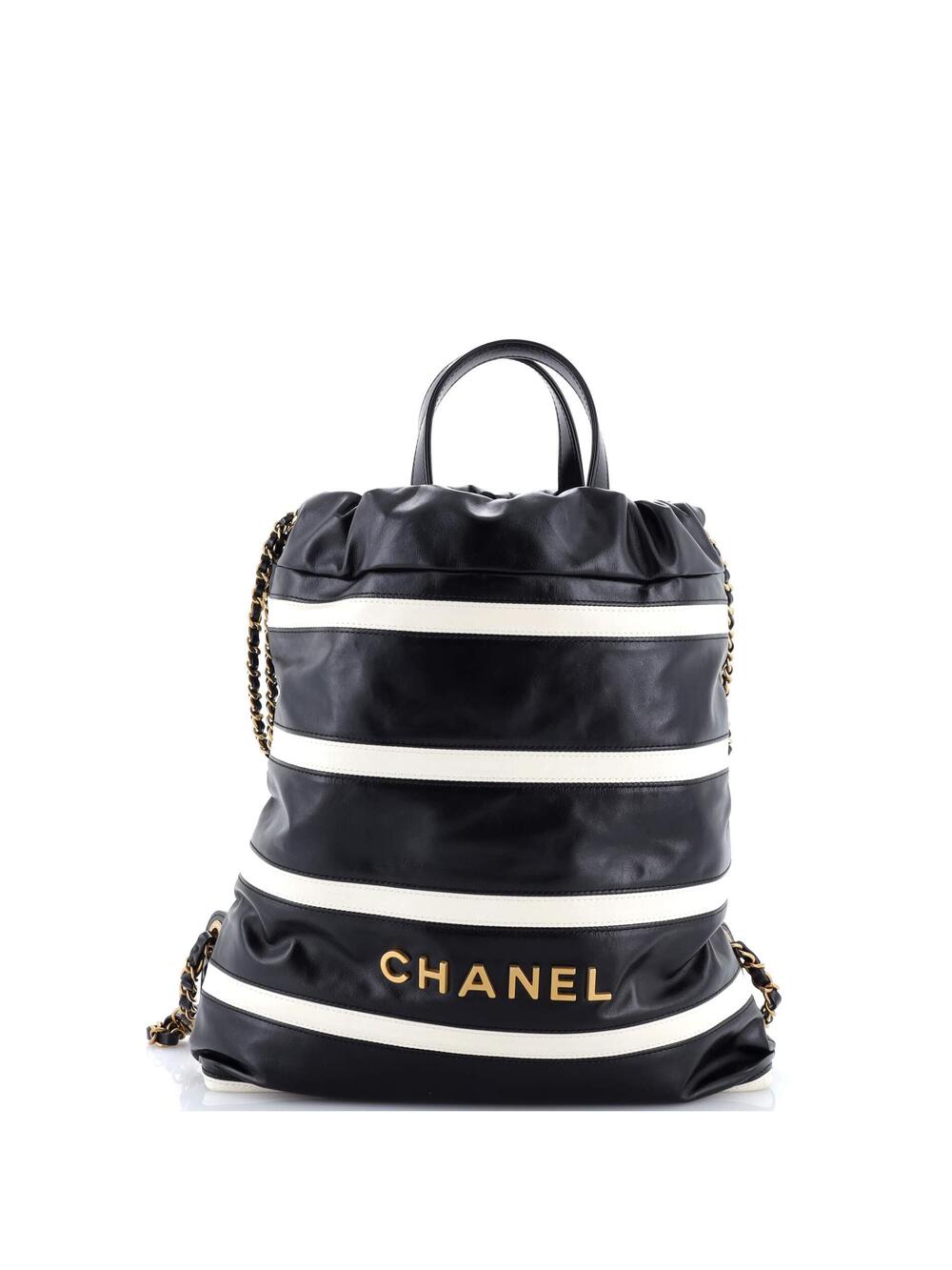 Chanel 22 Chain Backpack Striped Shiny #371274C49B